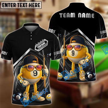 BlueJose Billiards 9 Ball Funny Character Swirl Customized Name, Team Name 3D Shirt (6 Colors)