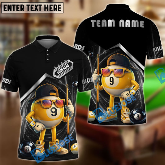 BlueJose Billiards 9 Ball Funny Character Swirl Customized Name, Team Name 3D Shirt (6 Colors)