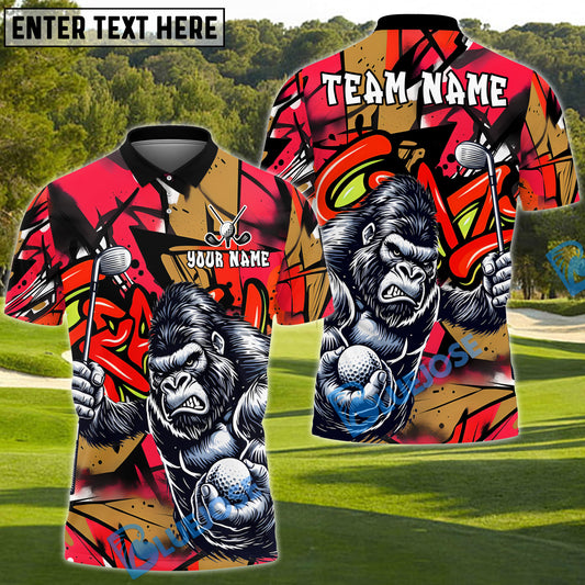 BlueJose Savage Gorilla Swing Golf Polo Shirt Customized Name, Team Name 3D Shirts (4 Colors)