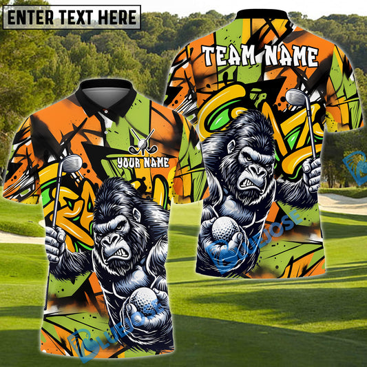 BlueJose Savage Gorilla Swing Golf Polo Shirt Customized Name, Team Name 3D Shirts (4 Colors)
