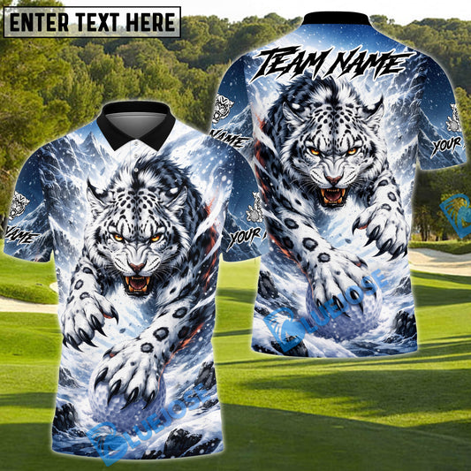 BlueJose Snow Leopard Golf Polo Shirt Customized Name, Team Name 3D Shirts (4 Colors)