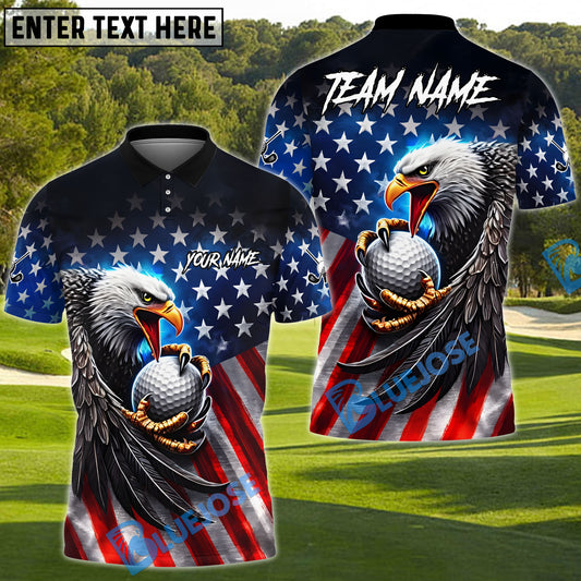BlueJose Patriotic Eagle Golf Polo Customized Name, Team Name Shirts