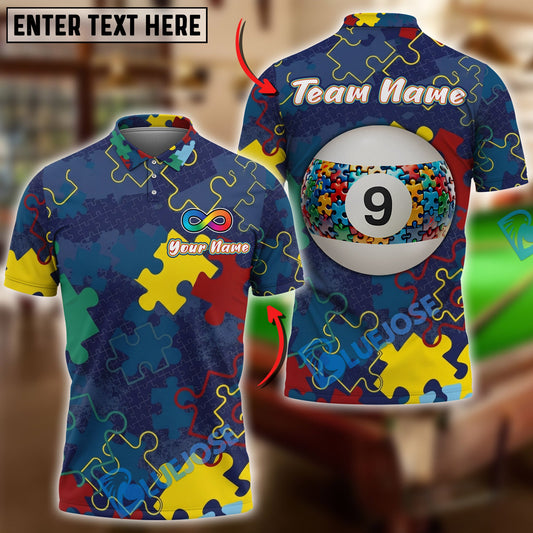 BlueJose Billiards 9 Ball Autism Awareness Puzzle Personalized Shirt