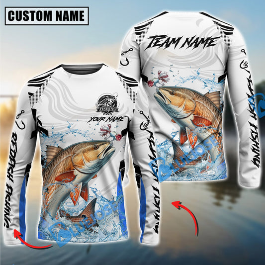 Bluejose Red Fish Fishing White Black Curve Pattern Design Custom Name & Team Name 3D Shirts