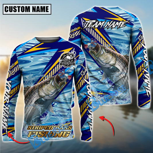 Bluejose Stripes Bass Fishing Yellow Blue Lightning Pattern Design Custom Name & Team Name 3D Shirts