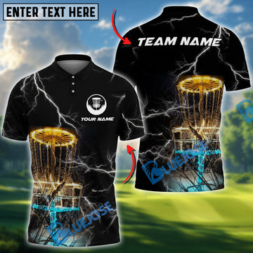 BlueJose Thunder Strike Disc Golf Polo Shirt Personalized Name, Team Name 3D Shirt (4 Colors)