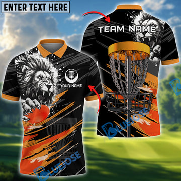 BlueJose Savage Lion Disc Golf Polo Shirt Personalized Name, Team Name 3D Shirt (4 Colors)