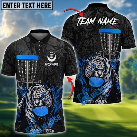 BlueJose Blazing Leopard Strike Disc Golf Polo Personalized Name, Team Name 3D Shirt (4 Colors)