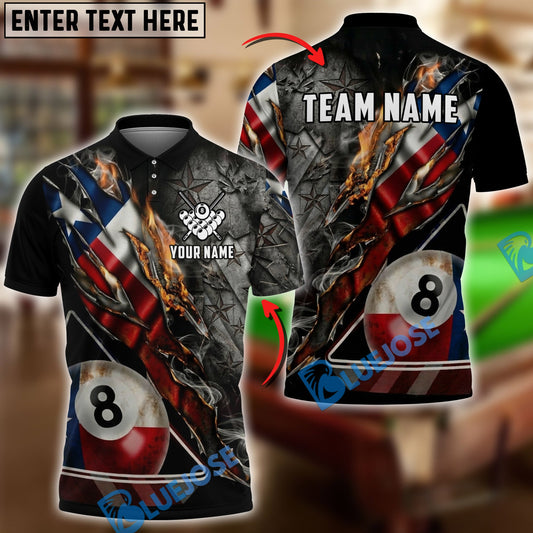 BlueJose Billiards 8 Ball Texas Flag Ripped Claw Personalized Shirt