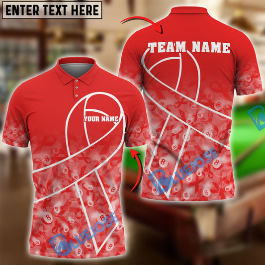 BlueJose Billiards 8 Ball Cancer Awareness Ribbon Support Personalized Name Shirt (4 Colors)