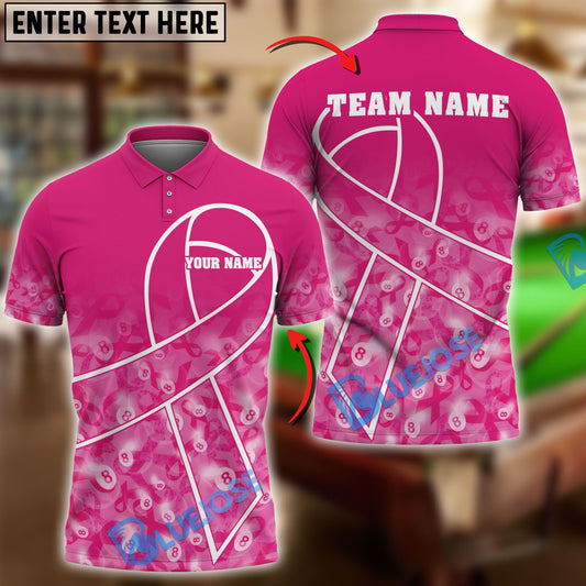 BlueJose Billiards 8 Ball Cancer Awareness Ribbon Support Personalized Name Shirt (4 Colors)