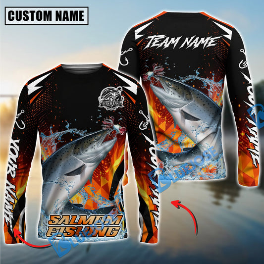 Bluejose Salmon Fishing Fire Touch Custom Name & Team Name 3D Shirts