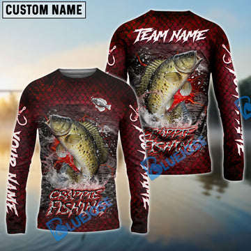 Bluejose Crappie Fishing Red Dragon Scale Lightning Custom Name & Team Name 3D Shirts
