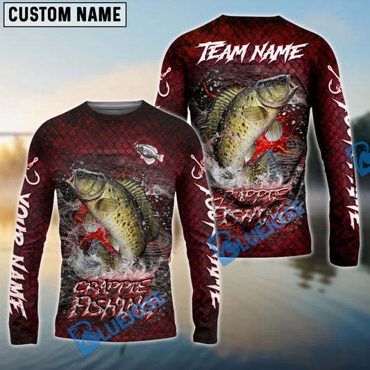 Bluejose Crappie Fishing Red Dragon Scale Lightning Custom Name & Team Name 3D Shirts