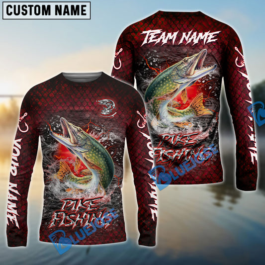 Bluejose Pike Fishing Red Dragon Scale Lightning Custom Name & Team Name 3D Shirts