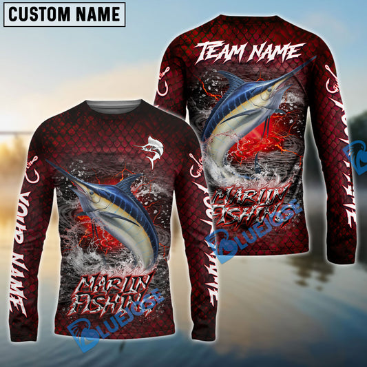Bluejose Marlin Fishing Red Dragon Scale Lightning Custom Name & Team Name 3D Shirts