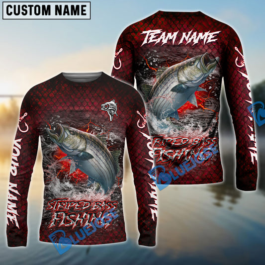 Bluejose Striped Bass Fishing Red Dragon Scale Lightning Custom Name & Team Name 3D Shirts