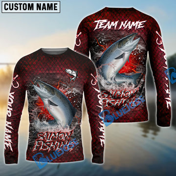 Bluejose Salmon Fishing Red Dragon Scale Lightning Custom Name & Team Name 3D Shirts