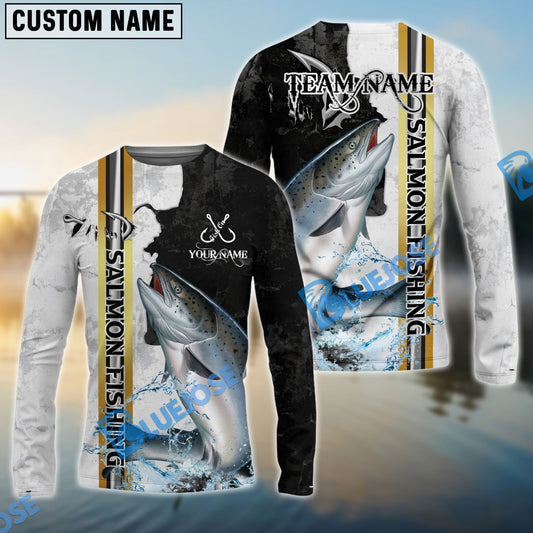 Bluejose Salmon Fishing Split Grunge Splash Design Custom Name & Team Name 3D Shirts