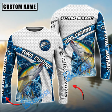 Bluejose Tuna Fishing Honeycomb Electric Water Splash Custom Name & Team Name 3D Shirts