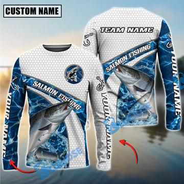 Bluejose Salmon Fishing Honeycomb Electric Water Splash Custom Name & Team Name 3D Shirts