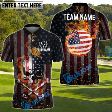 BlueJose Patriotic Skull Golf Polo Shirt Personalized Name, Team Name 3D Shirt (4 Colors)