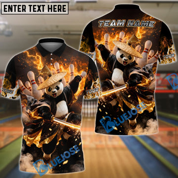 BlueJose Bowling & Pins Panda Warrior Fire Action Customized Name, Team Name 3D Shirt (4 Colors)