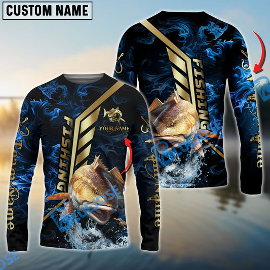 Bluejose Redfish Fishing Gold Smoke Premium Sport Style Custom Name & Team Name 3D Shirts
