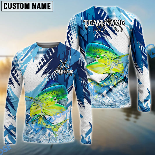 Bluejose Mahi-Mahi Fishing Blue Water Splash Scale Pattern Custom Name & Team Name 3D Shirts