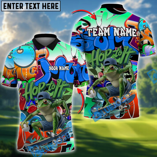 BlueJose Graffiti Frog Funny Golf Polo Personalized Name, Team Name 3D Shirt (4 Colors)