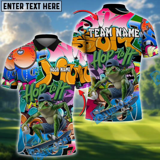 BlueJose Graffiti Frog Funny Golf Polo Personalized Name, Team Name 3D Shirt (4 Colors)