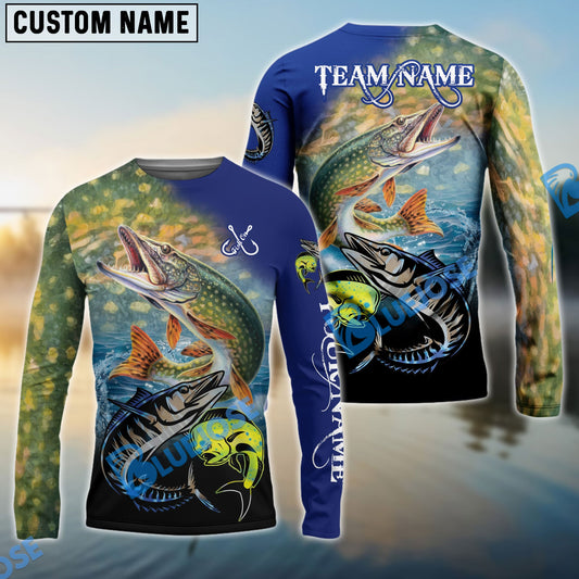Bluejose Pike Fishing Ocean & Lake Custom Name & Team Name 3D Shirts