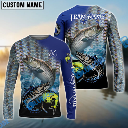 Bluejose Striped Bass Fishing Ocean & Lake Custom Name & Team Name 3D Shirts