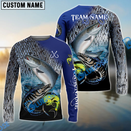 Bluejose Salmon Fishing Ocean & Lake Custom Name & Team Name 3D Shirts