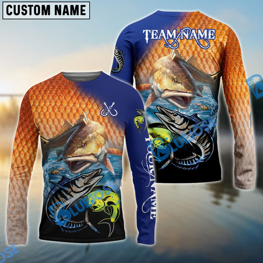 Bluejose Redfish Fishing Ocean & Lake Custom Name & Team Name 3D Shirts