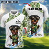 BlueJose Cute Dog Green Tropical Golf Polo Personalized Name, Team Name 3D Shirt