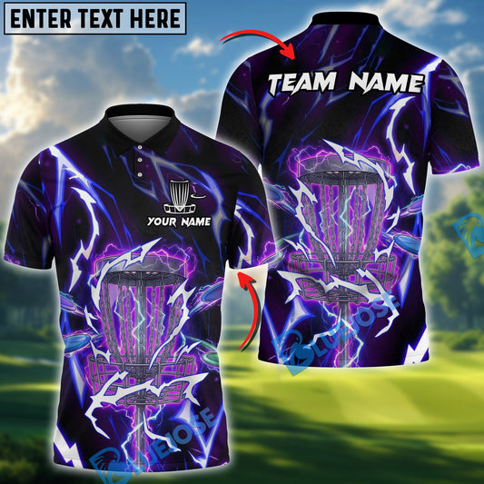 BlueJose Lightning Strike Disc Golf Polo Personalized Name, Team Name 3D Shirt (4 Colors)