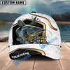 BlueJose Fishing White Marble & Gold Trim Splash Heartbeat Line Personalized Cap (13 Breeds)