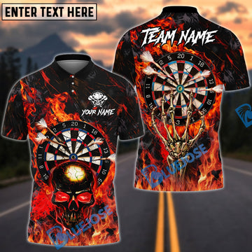 BlueJose Darts Flame Skull Hand Claw Dartboards Design Personalized Name, Team Name Unisex Shirt (4 Colors)