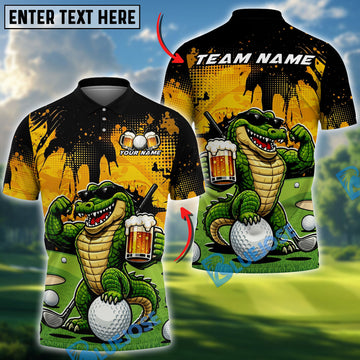 BlueJose Golf Funny Beer Alligator Design Customized Name, Team Name Shirts