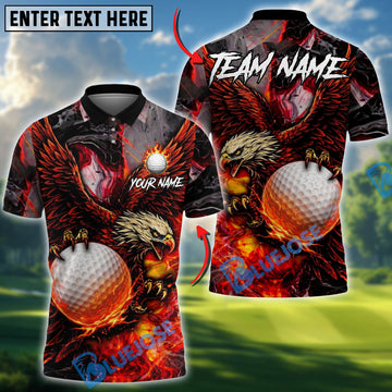 BlueJose Golf Fire King Eagle Design Personalized Name, Team Name 3D Shirt (4 Colors)