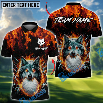 BlueJose Golf Flaming Wolf Design Personalized Name, Team Name 3D Shirt (4 Colors)