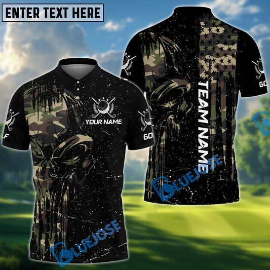 BlueJose Golf Camo Punisher Skull Personalized Name, Team Name 3D Shirt (4 Colors)