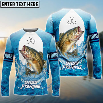 BlueJose Customize Name Bass Fishing Blue Wave 3D Shirts
