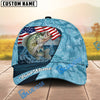 BlueJose Fishing American Flag Light Blue Ocean Design Personalized Cap (13 Breeds)