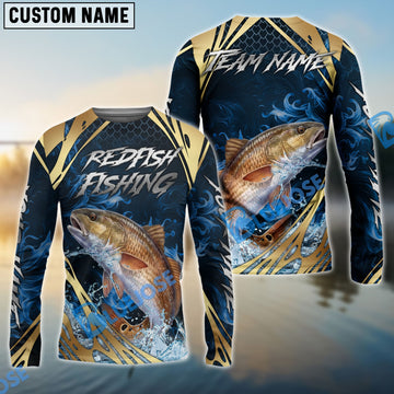 Bluejose Red Fish Fishing Blue Wave Gold Pattern Design Custom Name & Team Name 3D Shirts