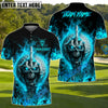 BlueJose Golf Flaming Skull Face Skeleton Middle Finger Personalized Name, Team Name 3D Shirt (4 Colors)