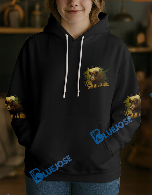 BlueJose Black Boar Hunter Personalized Name Hoodie For Hunting Lover