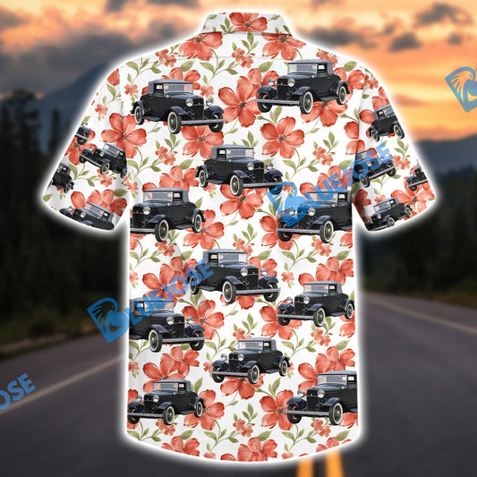 Bluejoses Personalized Hot Rod Classic Car Red Floral Hawaiian Shirt 9 (Sample)
