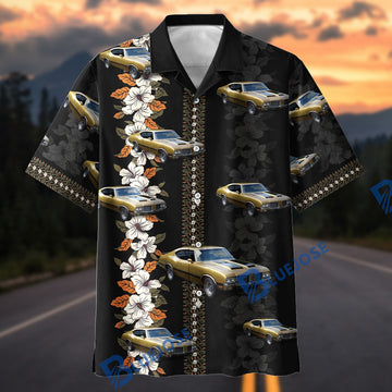 Bluejose Personalized Car Gold Classic Muscle Car Hibiscus Hawaiian Shirt